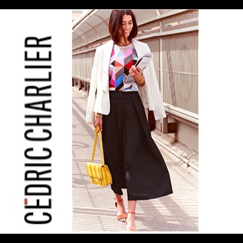 Cedric Charlier Black Cropped Wide Leg Dress Pants